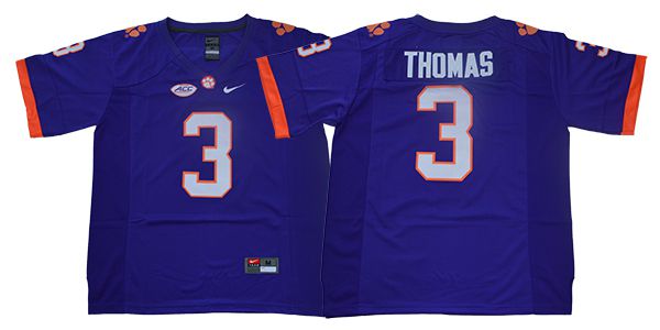 Men Clemson Tigers #3 Thomas Purple Nike NCAA Jerseys->cleveland browns->NFL Jersey